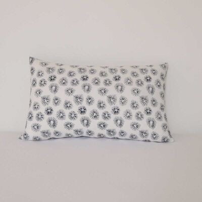 Rectangular block print cotton cushion with Prussian blue print on a white background Tessa flowers 30x50 cm