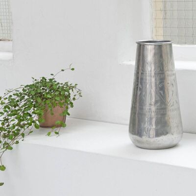 Cylindrical vase in silver aluminum H26 cm - Jaya