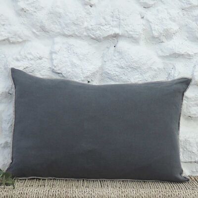 Coussin en lin lavé gris anthracite surjet sable Oslo Passage Vernet - 40x60cm