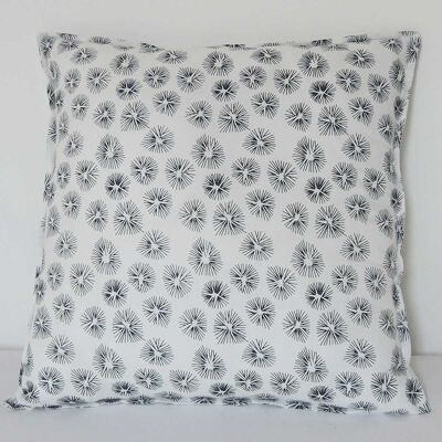 Square block print cotton cushion with Prussian blue print on a white background Tessa flowers 45x45 cm