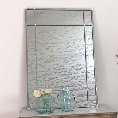 Miroir Art Déco en métal finition zinc - 130 x 90 cm - Wallis - intérieur/extérieur