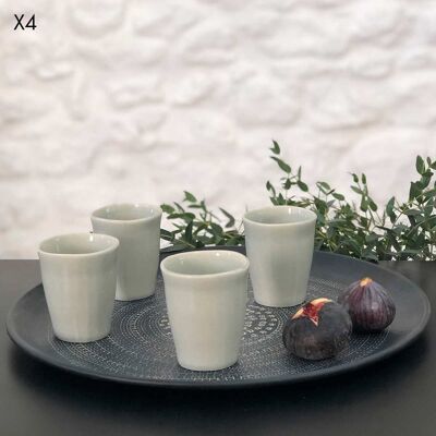Set of 4 espresso cups in Frost cracked water green ceramic