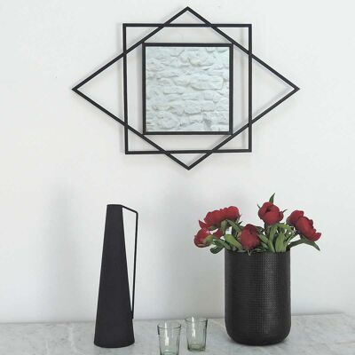Black Art Deco graphic pattern mirror 70 x 50 cm - Tonka - indoor/outdoor