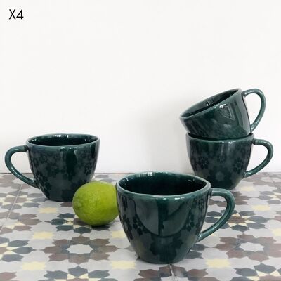 Set de 4 tasses en céramique vert anglais Lagune
