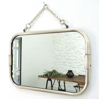 Miroir de barbier rectangulaire en nickel argenté avec chaîne 28 x 18,5 cm - Chaumont 1