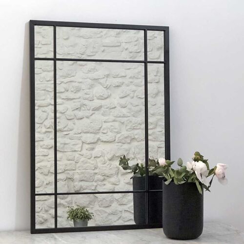 Miroir Art Déco en métal noir 97 x 67 cm - Wallis - intérieur/extérieur