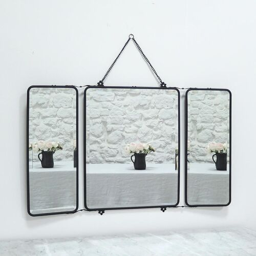 Miroir de barbier 3 faces en métal noir avec chaîne 87 x 55,5 cm - Chaumont