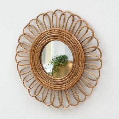 Miroir rond fleur vintage en rotin naturel 48 cm - Moka