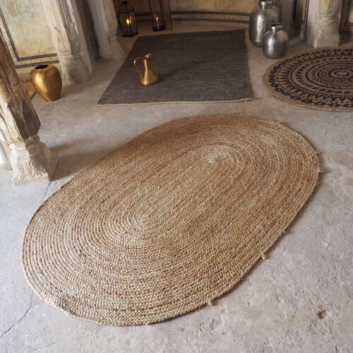 Tapis ovale en jute naturel tissé main 170 x 240 cm -Moka