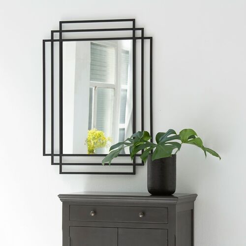 Miroir Art Déco rectangulaire en métal noir 101 x 76 cm - Ginger - intérieur/extérieur