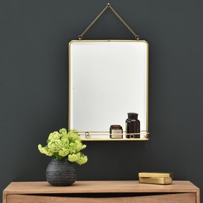 Miroir rectangulaire en laiton avec étagère 40,5 x 52 cm - Chaumont