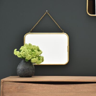 Miroir de barbier rectangulaire en laiton avec chaîne 39 x 28,5 cm - Chaumont