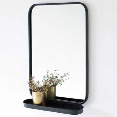 Black Metal Mirror with Shelf 50.5 x 77.5 cm - Bricklane