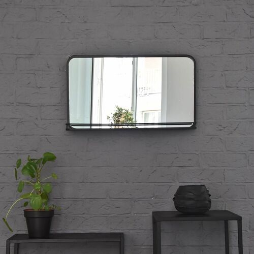 Miroir rectangulaire en métal noir avec étagère 60 x 35 cm - Bricklane - intérieur/extérieur