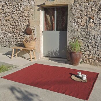 Tapis rectangulaire en plastique recyclé tissé main terracotta indoor outdoor 140 x 200 cm Niels 1