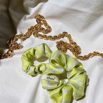 Green marbled scrunchie in upcycled silk
