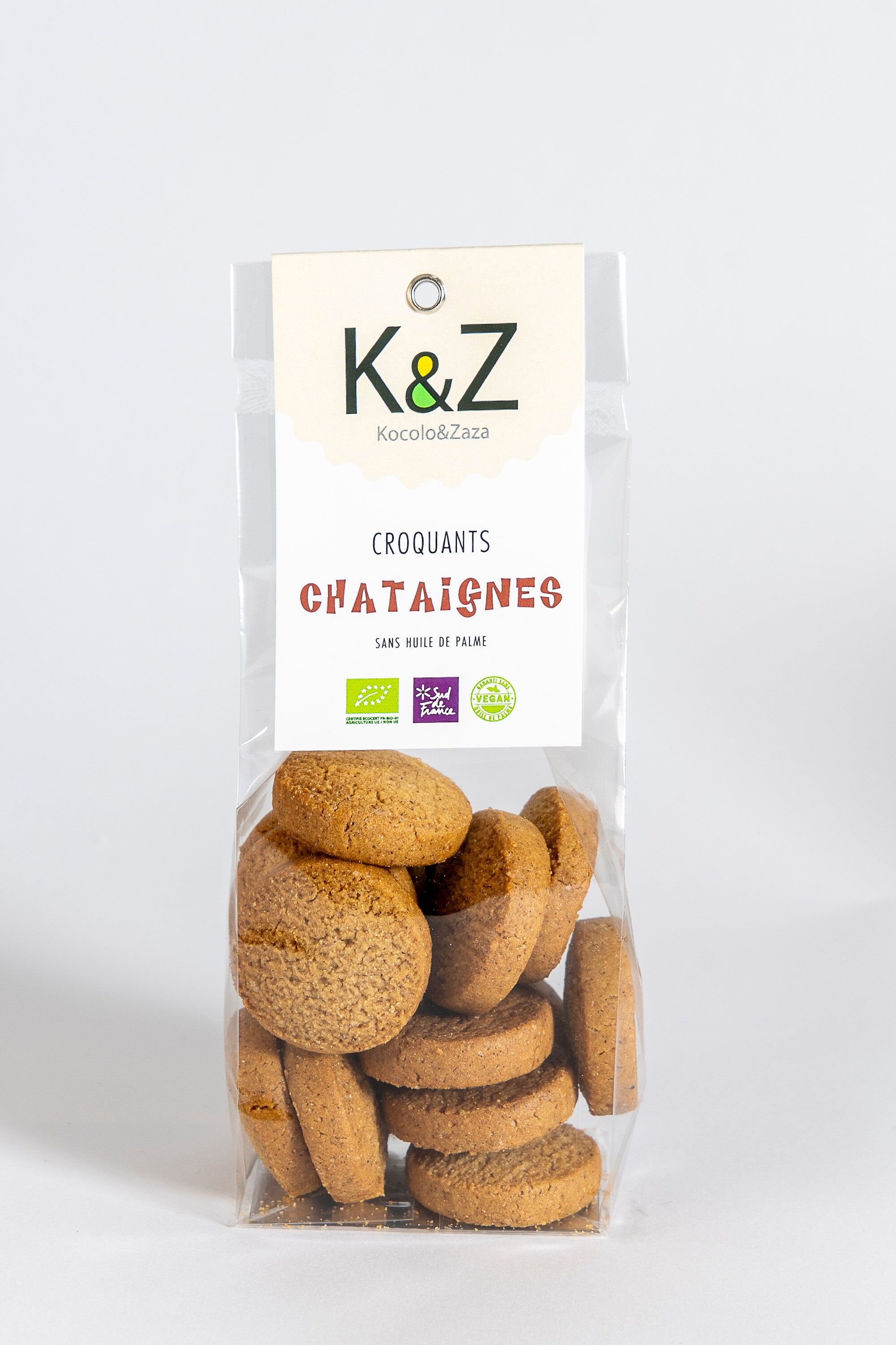 "Les Croquants Végans" range of chestnut-flavored biscuits in a 120g bag