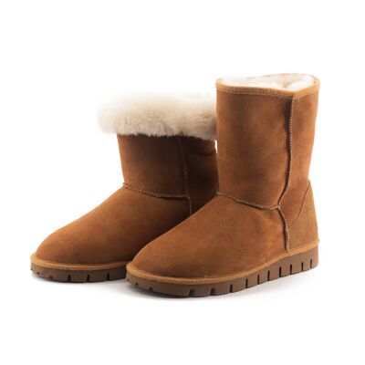 Camel sheepskin boots