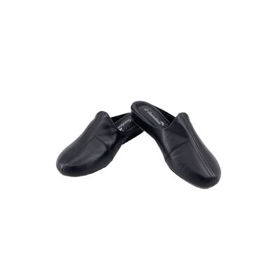 Komfort-Damenpantoletten aus schwarzem Leder