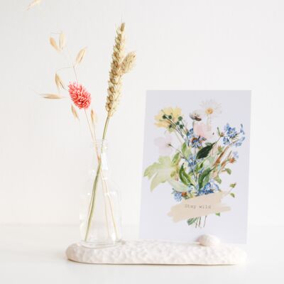 Porte-cartes en céramique + Carte durable + fleurs séchées avec vase