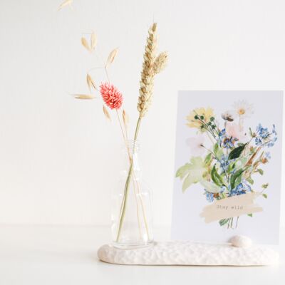 Porte-cartes en céramique + Carte durable + fleurs séchées avec vase