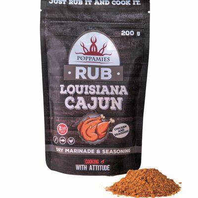 Poppamies Louisiana Cajun BBQ Rub, Marinade sèche et assaisonnement pour barbecue Parfait pour le poisson, les légumes, le poulet – Idéal pour le gril, le barbecue, le four, la chaudière et la poêle – Grand paquet (200 g)