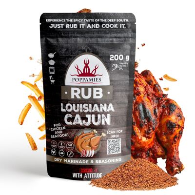 Poppamies Louisiana Cajun BBQ Rub, marinata secca e condimento per barbecue Perfetto per pesce, verdure, pollo - Ottimo alla griglia, barbecue, forno, caldaia e padella - Confezione grande (200 g)