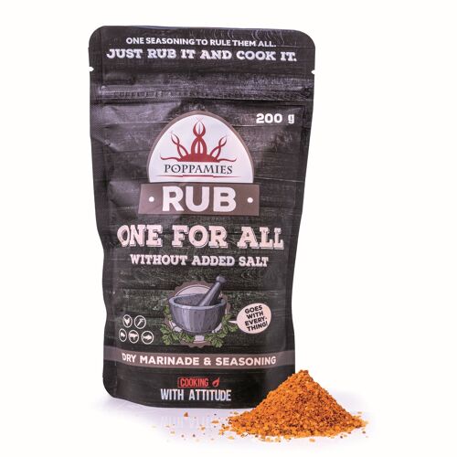 Poppamies One for All Rub, Dry Marinade & Seasoning Perfect for Fish, Beef, Vegies, Pork, Chicken - Great in The Grill, BBQ, Oven, Boiler and Pan - Large Pack (200g)