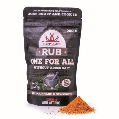 Poppamies One for All Rub, Dry Marinade & Seasoning Perfect for Fish, Beef, Vegies, Pork, Chicken - Great in The Grill, BBQ, Horno, Boiler and Pan - Paquete grande (200 g)