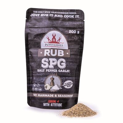 Poppamies Salt Pepper Garlic RUB, Dry Marinade & Seasoning Perfect for Chicken, Vegies, Fish, Beef, Pork - Great in The Grill, Oven, Boiler and Pan - Large Pack (200g)