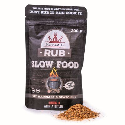 Poppamies Slow Food Rub, Dry Marinade & Seasoning Perfect Beef, Pork - Great in The Grill, BBQ, Oven, Boiler and Pan - Large Pack (200g)