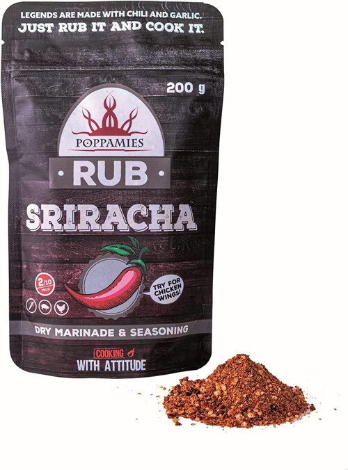 Poppamies Sriracha Rub, Dry Marinade & Seasoning Perfect for Vegies, Pork, Chicken - Great in The Grill, BBQ, Oven, Boiler and Pan - Large Pack (200g)