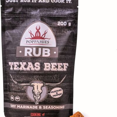 Poppamies Texas Beef BBQ Rub, marinade sèche et assaisonnement pour barbecue Perfect Beef, Porc - Idéal pour le gril, le barbecue, le four, la chaudière et la poêle - Grand paquet (200 g)
