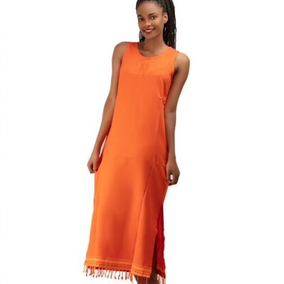 Kikoy Sommerkleid lang, afrik. Stickmuster orange