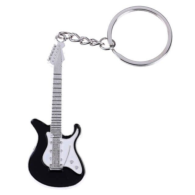 Miniature Black Guitar Metal Keychain