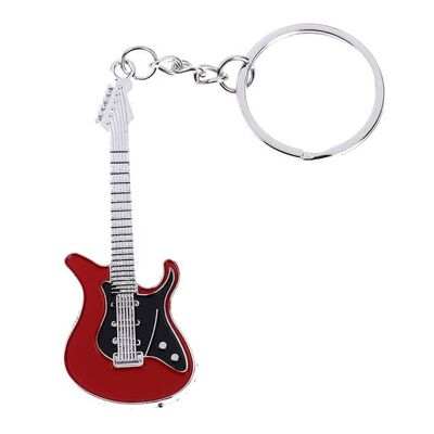 Llavero de metal de guitarra roja en miniatura