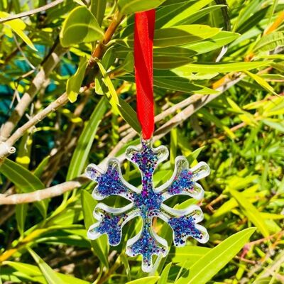 Décoration de Noël - Flocon avec paillettes bleus marines et violettes