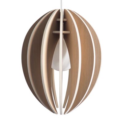 Lampe à suspendre en bois cordon blanc - Fève grande taille