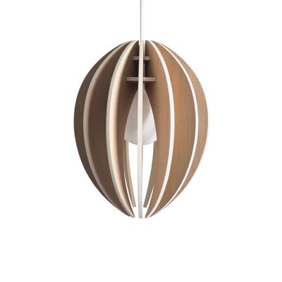 White cord wooden hanging lamp - Fève