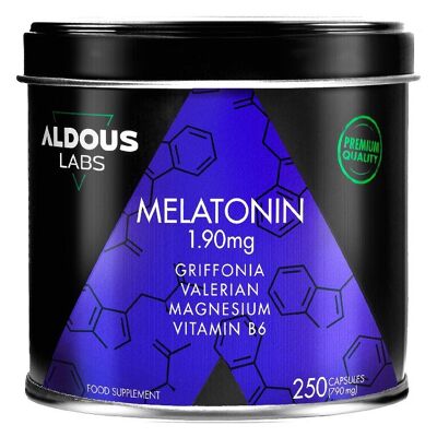 Melatonin mit Magnesium, Griffonia, Baldrian und Vitamin B6 Aldous Labs | 250 Kapseln