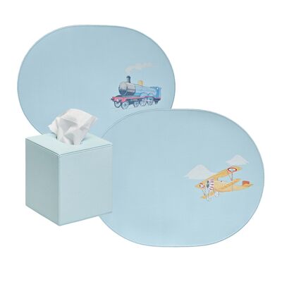 Placemat Bundle - Set of 2 Placemats and Tissue Box - Pastel Blue