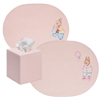Placemat Bundle - Set of 2 Placemats and Tissue Box - Pastel Pink