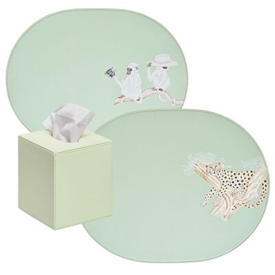Placemat Bundle - Set of 2 Placemats and Tissue Box - Pastel Green