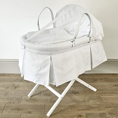 Dragons Moses Basket with a Pleated Skirt and Hood (no stand) - Striped Blue - Moses Basket without Hood