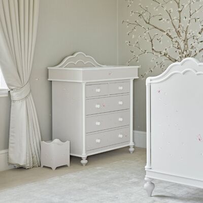 Regency Baby Changer and Chest of Drawers - Falling Petals with Butterflies - Soft Jute