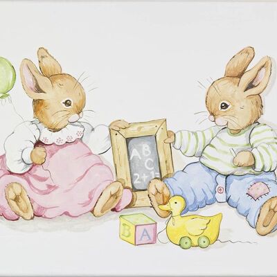 Original Watercolours Canvas - Barbara’s Bunnies - Small (30x30cm)