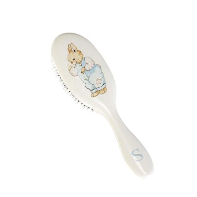 Large Hairbrush - Barbara's Bunny in Blue Dungarees - Dragons Blue Initial