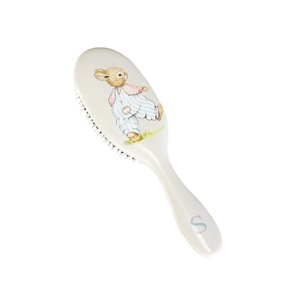 Large Hairbrush - Barbara's Bunny in Striped Dungarees - Dragons Blue Initial