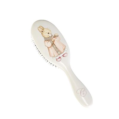 Large Hairbrush - Designer Bunny in Pink Dress - Dragons Pink Initial