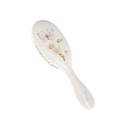 Large Hairbrush - Linen Blossom with Pink Butterfly - Dragons Pink Initial